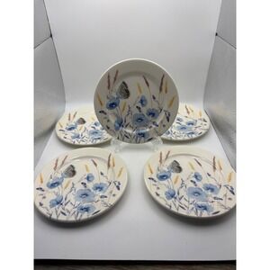 Five Gien France Azur Dessert Salad Plates Blue Flower Butterfly Faience 5 inch